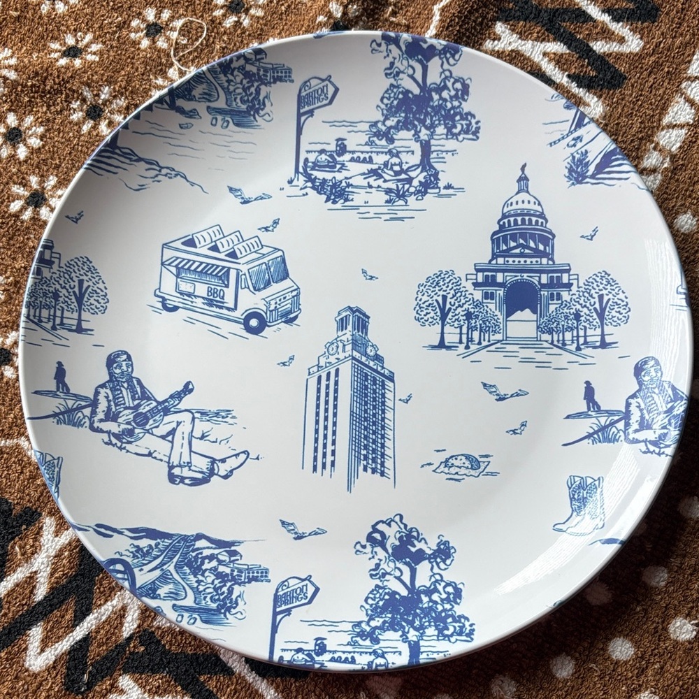 Katie Kime Cobalt Blue Austin Toile Melamine Dinnerware Plate with Raised Rim